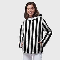 Ветровка с капюшоном женская Вертикальные черно белые полосы, цвет: 3D-белый — фото 2