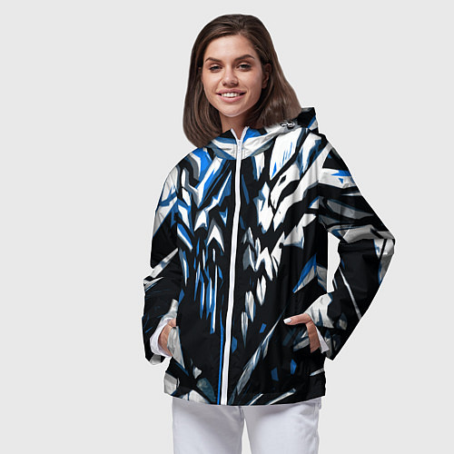 Женская ветровка White and blue abstraction on a black background / 3D-Белый – фото 3