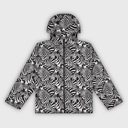 Ветровка с капюшоном женская Абстрактный черно-белый узор с зеброй, цвет: 3D-черный