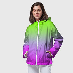 Ветровка с капюшоном женская Неоновая градиент абстракция, цвет: 3D-белый — фото 2