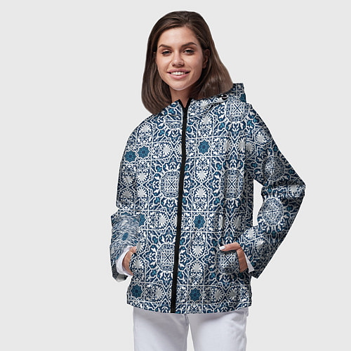 Женская ветровка Геометрический узор бело-синий / 3D-Черный – фото 3