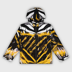 Ветровка с капюшоном женская Yellow and white abstraction on a black background, цвет: 3D-черный