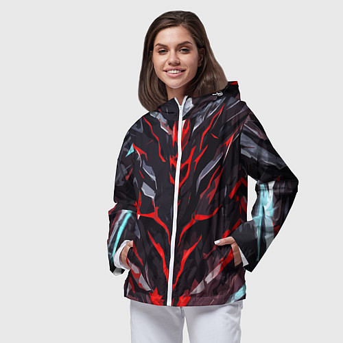 Женская ветровка Красные адские полосы на чёрном фоне / 3D-Белый – фото 3