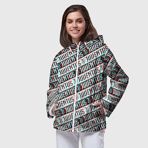 Женская ветровка Ювентус глитч паттерн / 3D-Белый – фото 3