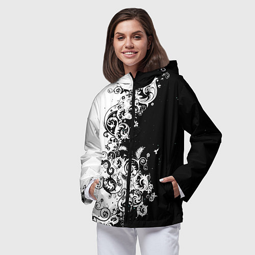 Женская ветровка Чёрно белая абстракция / 3D-Черный – фото 3