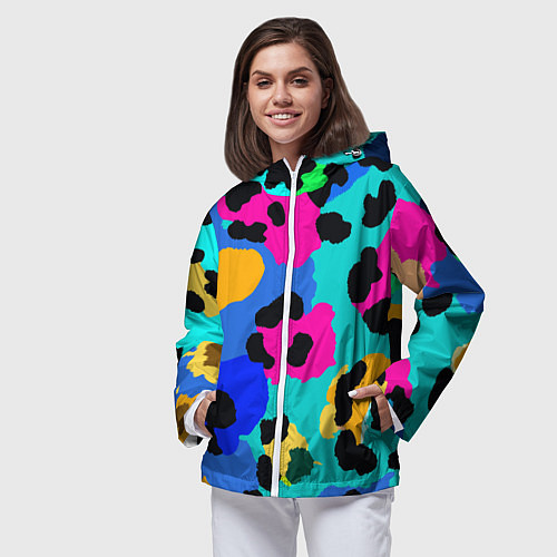 Женская ветровка Радужный неоновый леопард / 3D-Белый – фото 3
