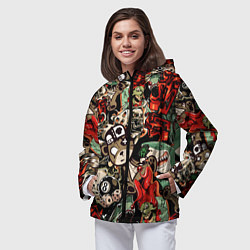 Ветровка с капюшоном женская Граффити плюшевого медведя среди акул азарта, цвет: 3D-черный — фото 2