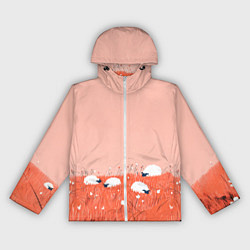 Ветровка с капюшоном женская Белые овечки на траве, цвет: 3D-белый