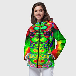 Ветровка с капюшоном женская Оптический фрактал кислота, цвет: 3D-черный — фото 2