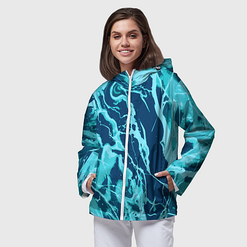 Женская ветровка Морской сине-голубой абстракция / 3D-Белый – фото 3