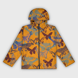 Ветровка с капюшоном женская Бабочки на оранжевом - паттерн, цвет: 3D-черный