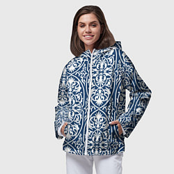 Ветровка с капюшоном женская Геометрический узор арабеска бело-синий, цвет: 3D-белый — фото 2