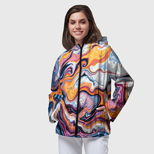 Женская ветровка Жидкие разноцветные краски / 3D-Черный – фото 3