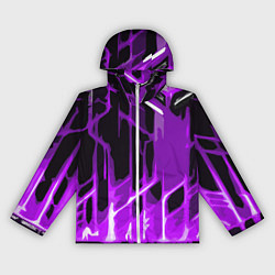 Ветровка с капюшоном женская Abstract purple stripes on a black background, цвет: 3D-белый