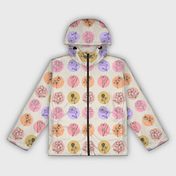 Ветровка с капюшоном женская Паттерн с цветами на кругах, цвет: 3D-черный