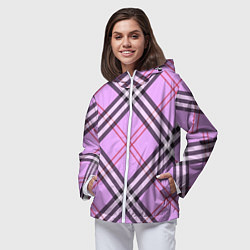 Ветровка с капюшоном женская Стильная клетка - крупно, цвет: 3D-белый — фото 2