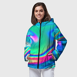 Ветровка с капюшоном женская Неоновые голографические краски - светло-голубоват, цвет: 3D-черный — фото 2