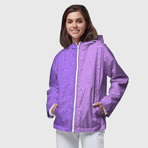 Женская ветровка Фиолетовые и розовые волны / 3D-Белый – фото 3