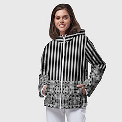 Ветровка с капюшоном женская Комбинированный с геометрическим и полосатым узоро, цвет: 3D-белый — фото 2