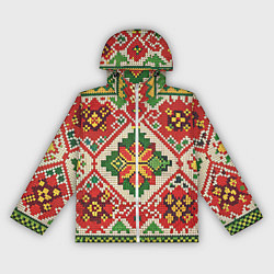 Ветровка с капюшоном женская Классические русские узоры и орнамент, цвет: 3D-белый