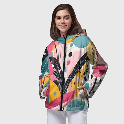 Женская ветровка Листья цветы абстракция / 3D-Черный – фото 3