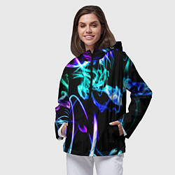 Ветровка с капюшоном женская Неоновый дым текстура, цвет: 3D-черный — фото 2