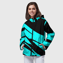 Ветровка с капюшоном женская Чёрный с голубым полосами, цвет: 3D-черный — фото 2
