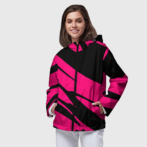 Женская ветровка Чёрный с ярко-розовыми полосами / 3D-Черный – фото 3