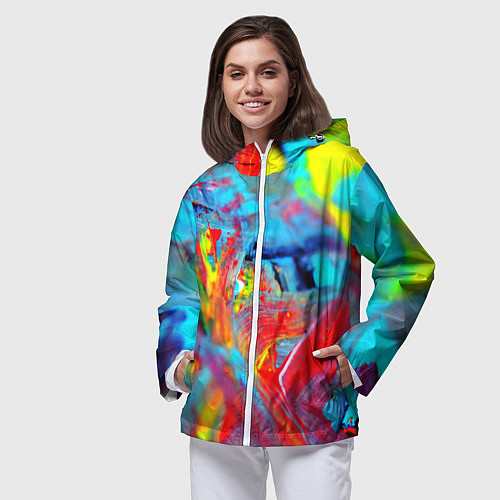 Женская ветровка Абстрактные краски неон / 3D-Белый – фото 3