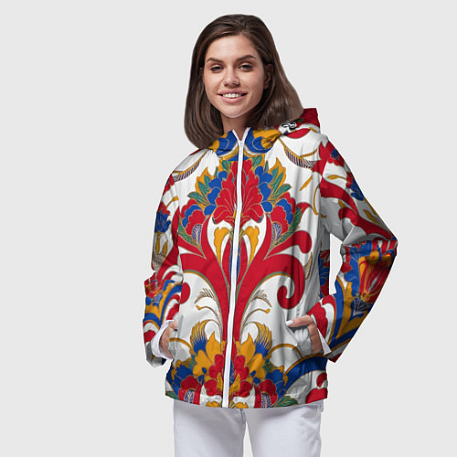Женская ветровка Яркий алый узор / 3D-Белый – фото 3