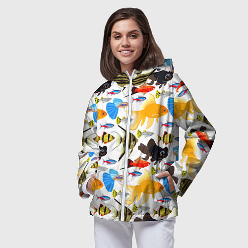 Женская ветровка Аквариумные рыбки паттерн / 3D-Белый – фото 3