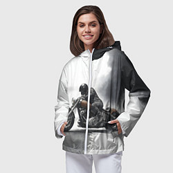 Ветровка с капюшоном женская Крутой байкер скетч, цвет: 3D-белый — фото 2