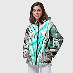 Ветровка с капюшоном женская Чёрно-голубая агрессивная абстракция на белом фоне, цвет: 3D-черный — фото 2