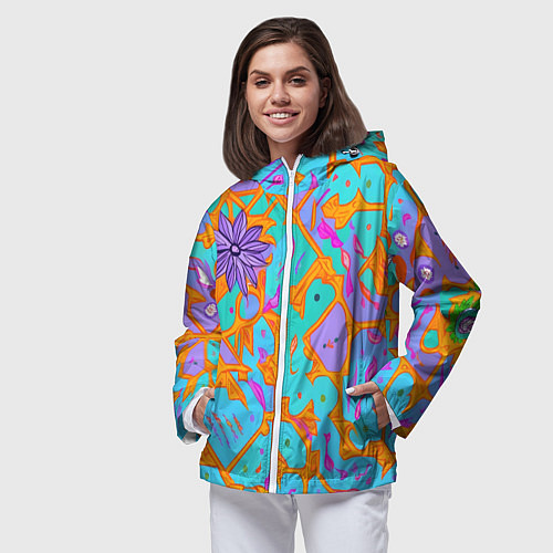 Женская ветровка Яркая абстракция цветы / 3D-Белый – фото 3
