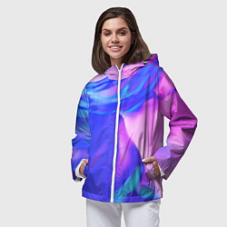 Ветровка с капюшоном женская Неоновая текстура абстракция, цвет: 3D-белый — фото 2