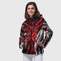 Ветровка с капюшоном женская Красный и черный абстрактный фон, цвет: 3D-черный — фото 2