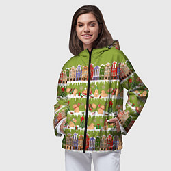 Ветровка с капюшоном женская Много капибар семьей на Новый год и Рождество, цвет: 3D-черный — фото 2