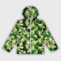 Ветровка с капюшоном женская Коты на цветном камуфляже, цвет: 3D-белый
