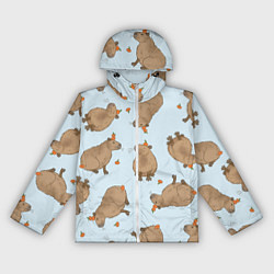 Ветровка с капюшоном женская Паттерн с капибарами и мандаринками голубой, цвет: 3D-белый