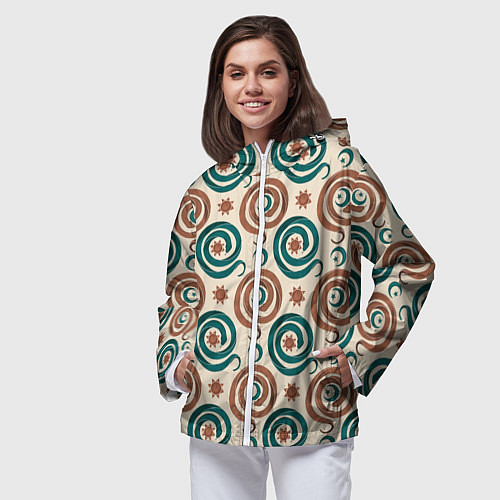 Женская ветровка Паттерн со змеями защищающими луну и солнце / 3D-Белый – фото 3