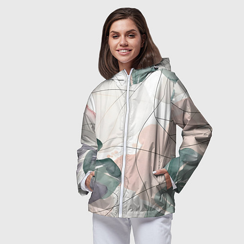 Женская ветровка Акварельные листья светлые / 3D-Белый – фото 3