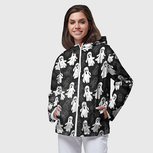 Женская ветровка Паттерн с призраками / 3D-Белый – фото 3