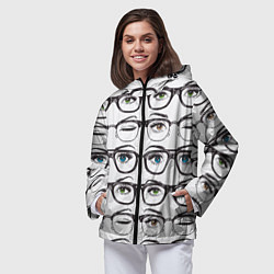 Ветровка с капюшоном женская Глаза в очках, цвет: 3D-черный — фото 2