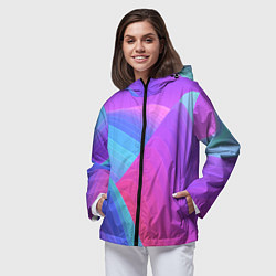 Ветровка с капюшоном женская Неоновая геометрия полосы, цвет: 3D-черный — фото 2