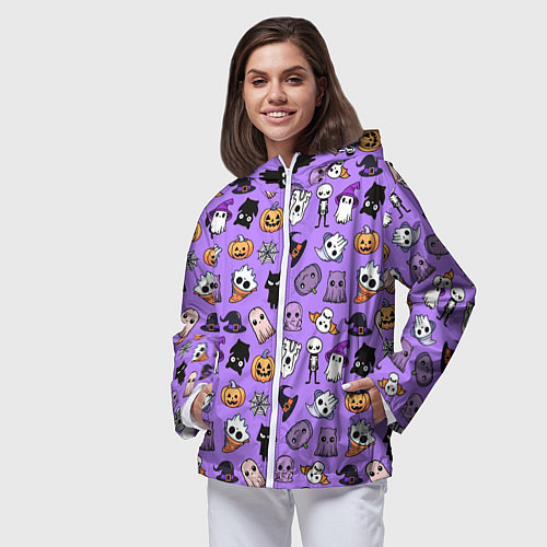 Женская ветровка Кавайный хэллоуин - призраки и черепа на сиреневом / 3D-Белый – фото 3