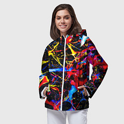 Ветровка с капюшоном женская Неоновые брызги красок, цвет: 3D-белый — фото 2