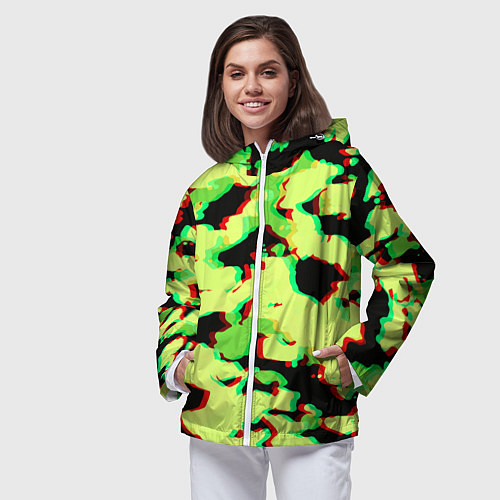 Женская ветровка Камуфляж зелёный глитч / 3D-Белый – фото 3