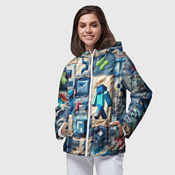 Ветровка с капюшоном женская Minecraft шагает на пэчворк, цвет: 3D-белый — фото 2