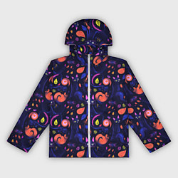 Ветровка с капюшоном женская Черные кошки - паттерн, цвет: 3D-белый