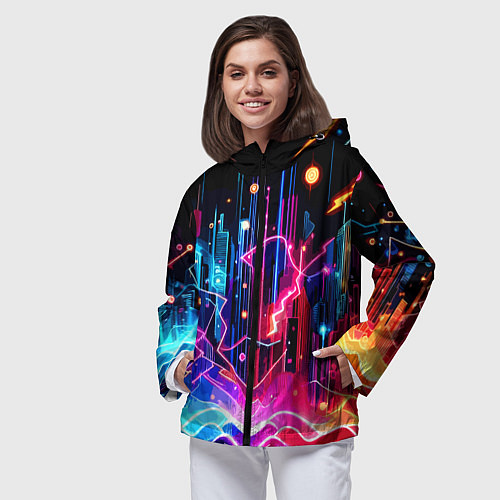 Женская ветровка Neon fantasy - ai art / 3D-Черный – фото 3